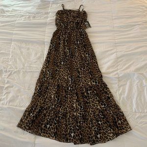 Express Leopard Print Spaghetti Strap Long Dress
